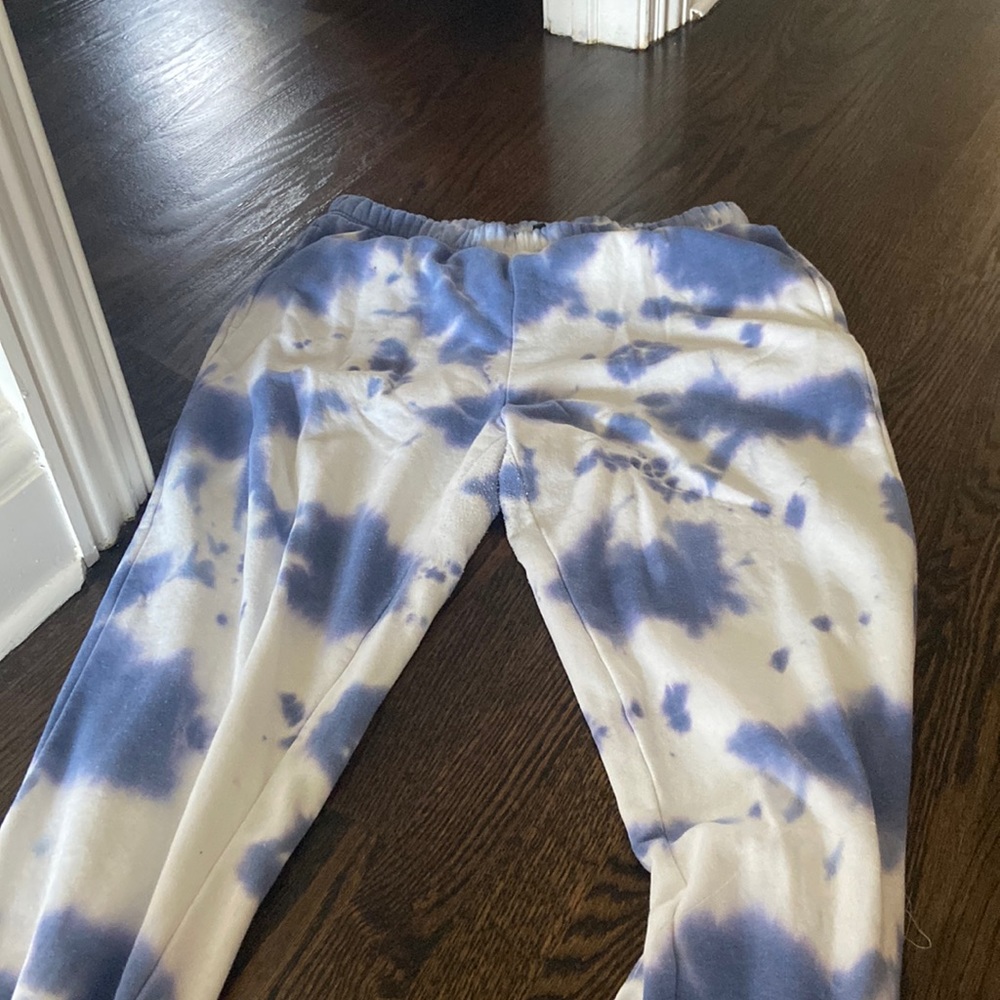 Blue and white tie dye sweatpants